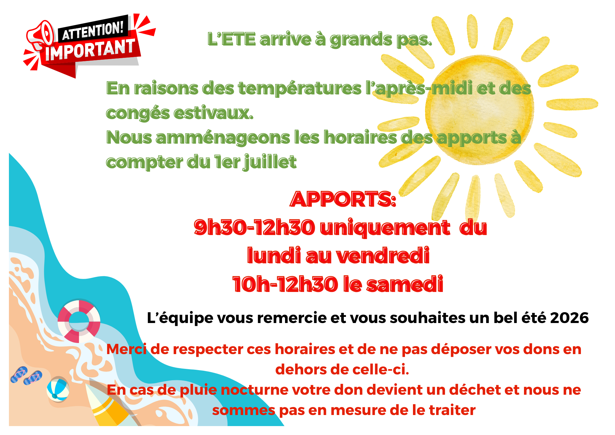 ⚠️ Apports – Horaires d&rsquo;été